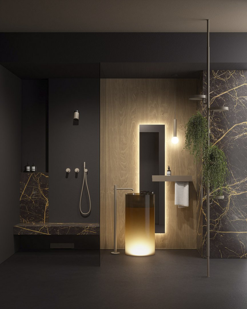 Illuminated Freestanding Cristalmood/Icemood Sink with Floor