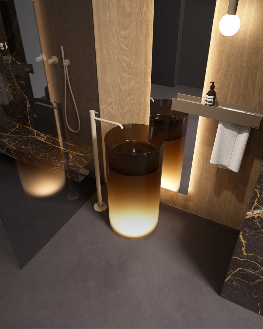 Illuminated Freestanding Cristalmood/Icemood Sink with Floor