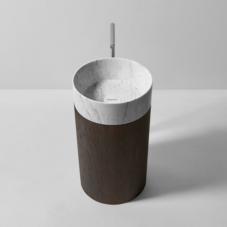 Rigatino 02 Freestanding Sink With Stone Wood Base