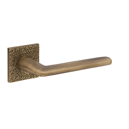 Lagos Leather Lever Handle, Matte Antique Brass