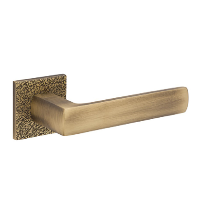 Chaves Leather Lever Handle, Matte Antique Brass