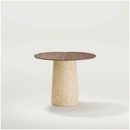 Anchor Tall Side Table Travertine/Walnut