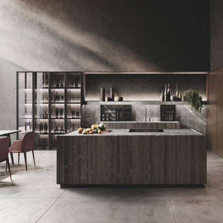 Modern Italian Metal & Wood Kitchen Bluna Old Black Fir