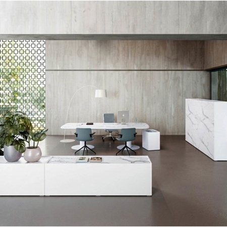 Meet Up Height-Adjustable Meeting Table, Calacatta