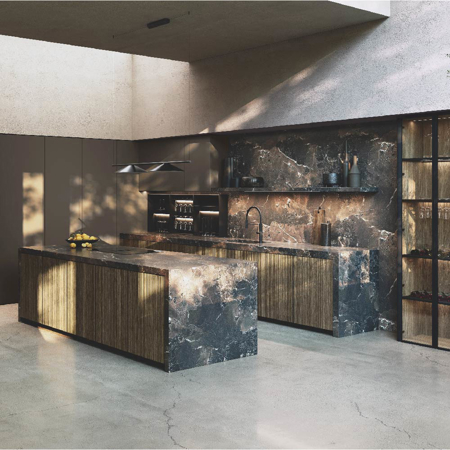 Modern Italian Wood Veneer Kitchen, Avola
