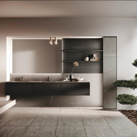 Italian Modern Black Glass Bathroom Vanity Avola Vetro