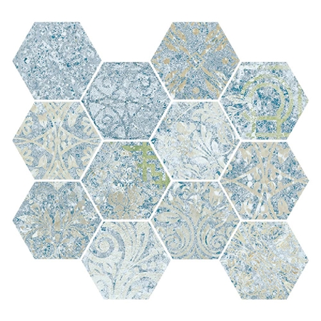 Hexagonal Mosaic Bohemian Blue 11" x 12", 3/8" Natural Porcelain Tile