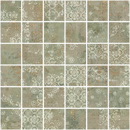 Mosaic Rug Green 12" x 12", 3/8" Natural Porcelain Tile