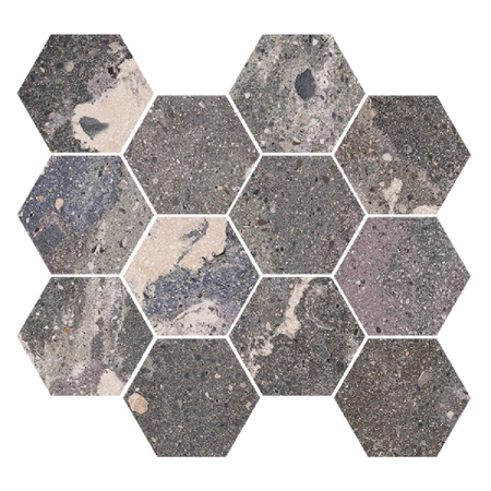 Hexagonal Mosaic Lithops Lipan Stamp 11" x 12", 3/8" Natural Porcelain Tile